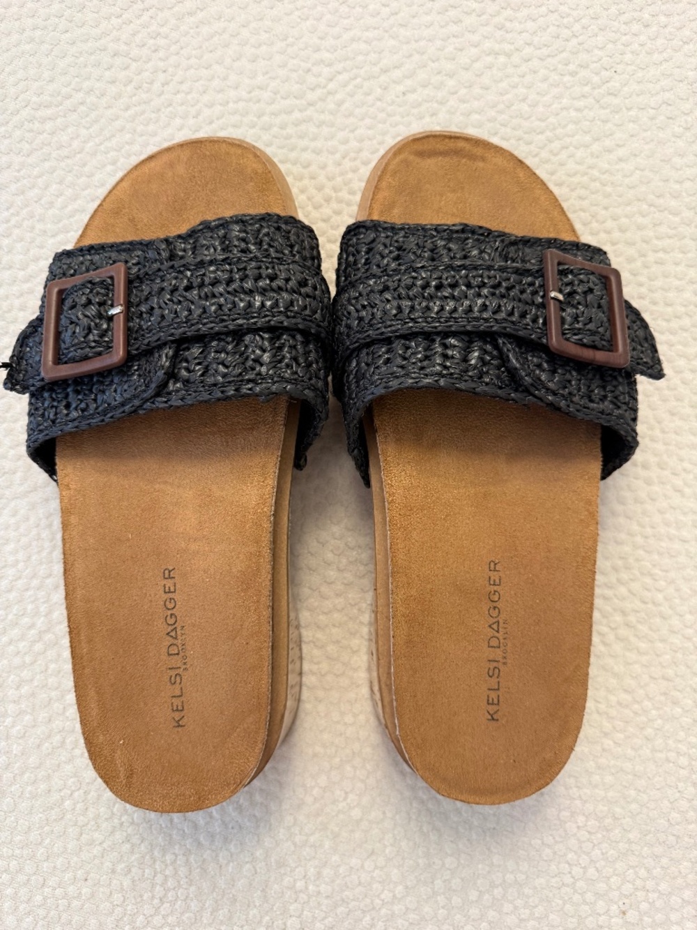 Kelsi Dagger Brooklyn Paulie Black Raffia Cork Platform Sandals 8